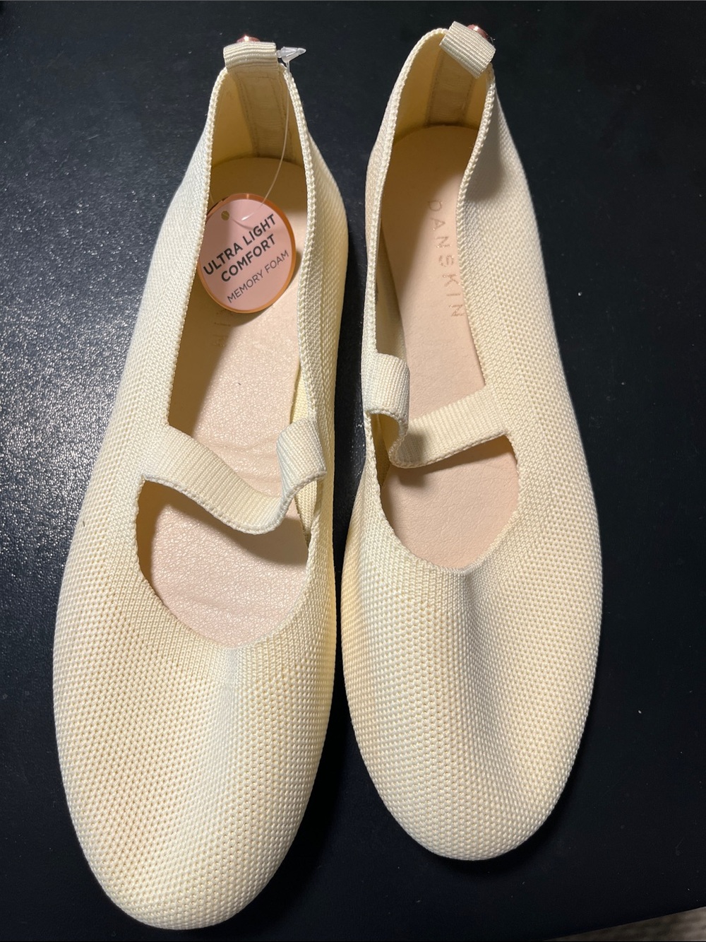 Danskin Cream Knit Mary Jane Flats with Memory Foam